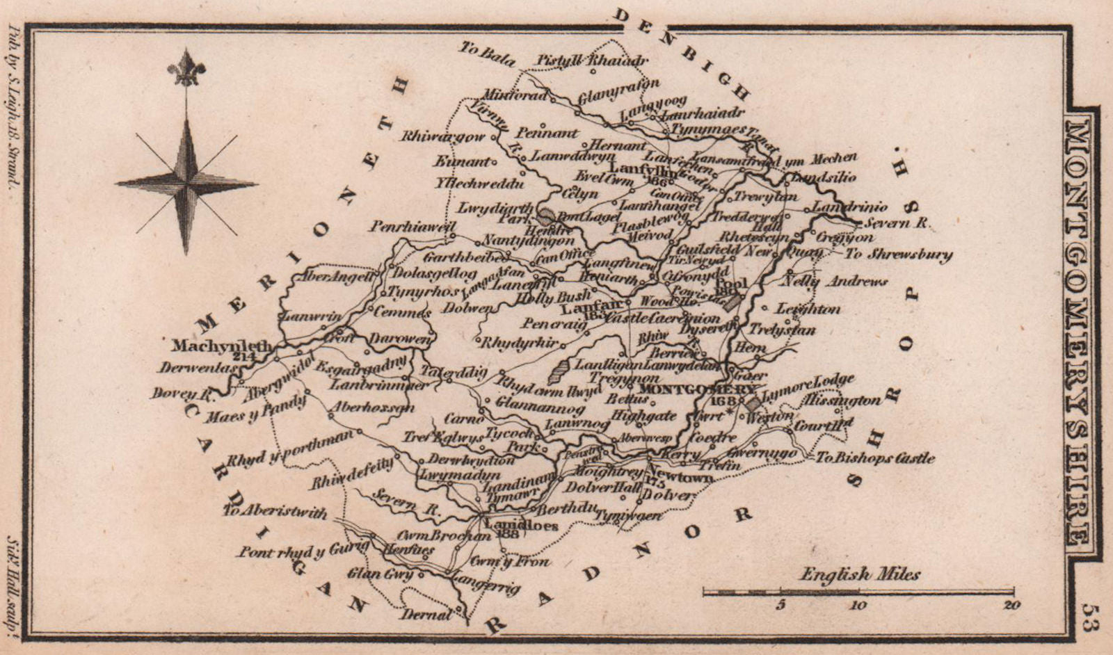 Montgomeryshire miniature county map by Samuel Leigh / Sidney Hall c1820